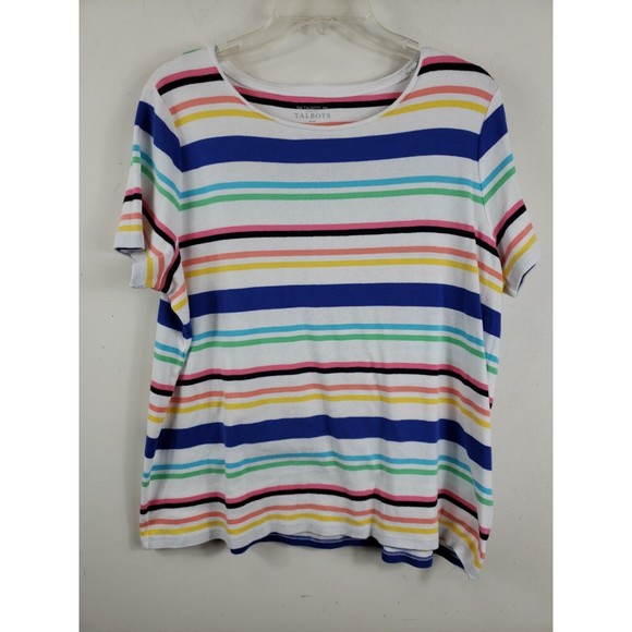 Talbots Women's 1X Striped Top cotton short sleeve blue red white - Picture 1 of 6